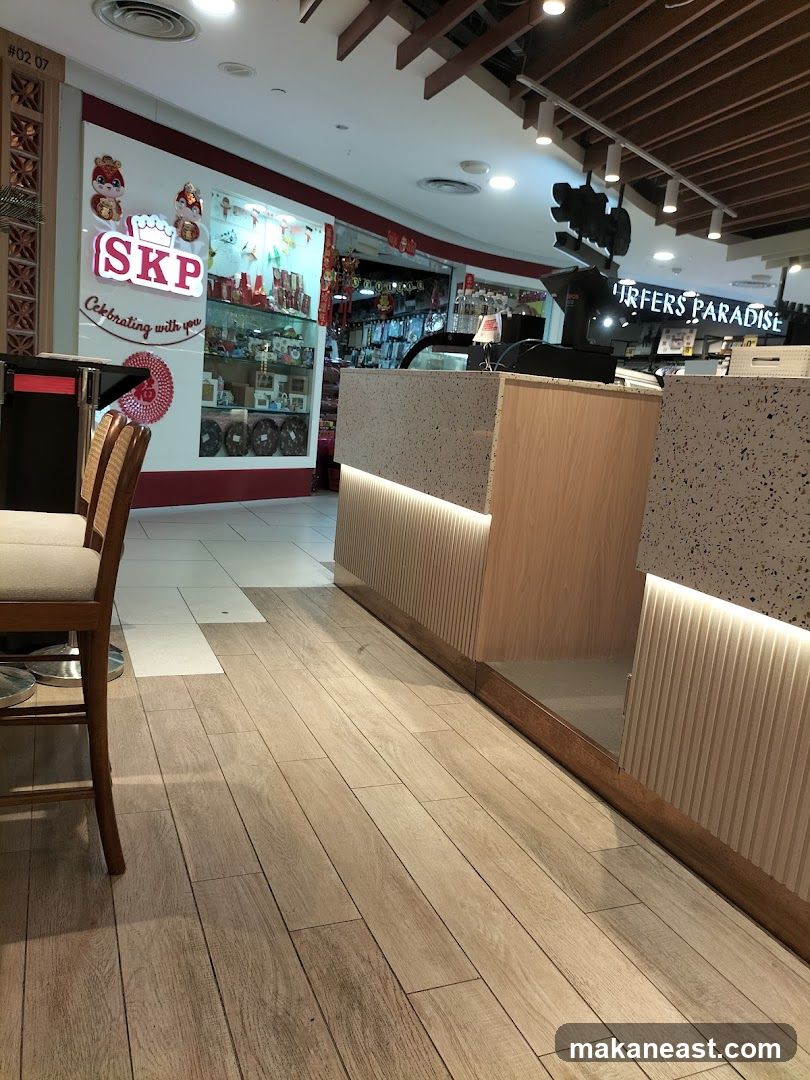 Interior of a retail store with a counter and display shelves