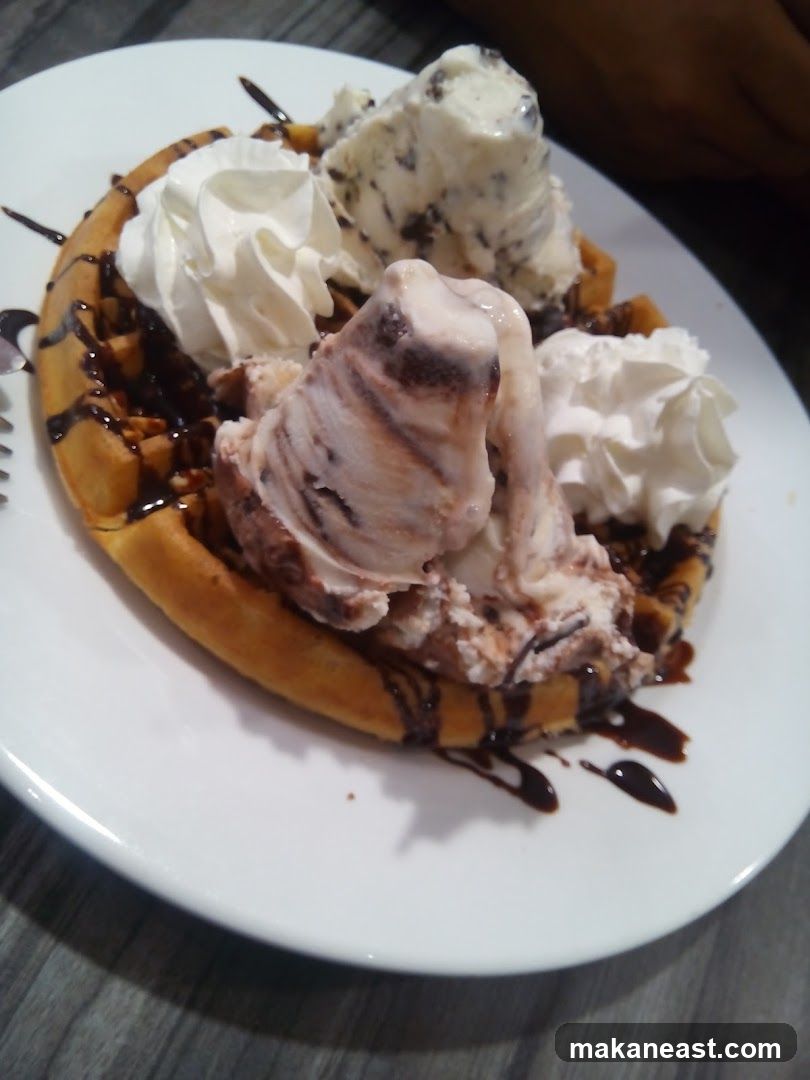 Waffle with Ice Cream and Whipped Cream