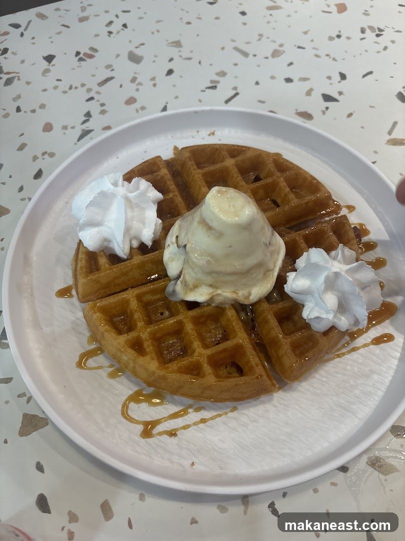 Waffle with Ice Cream and Whipped Cream