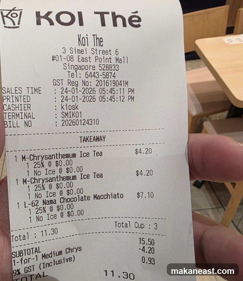 Receipt from Koi Thé