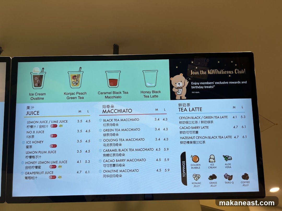 KOI Thé Menu