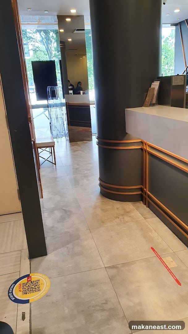 Interior of a business with social distancing markers