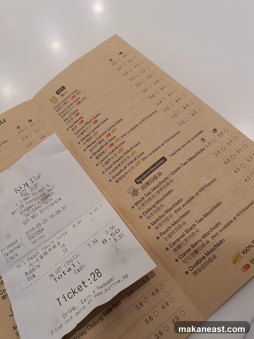 KOI Thé Menu