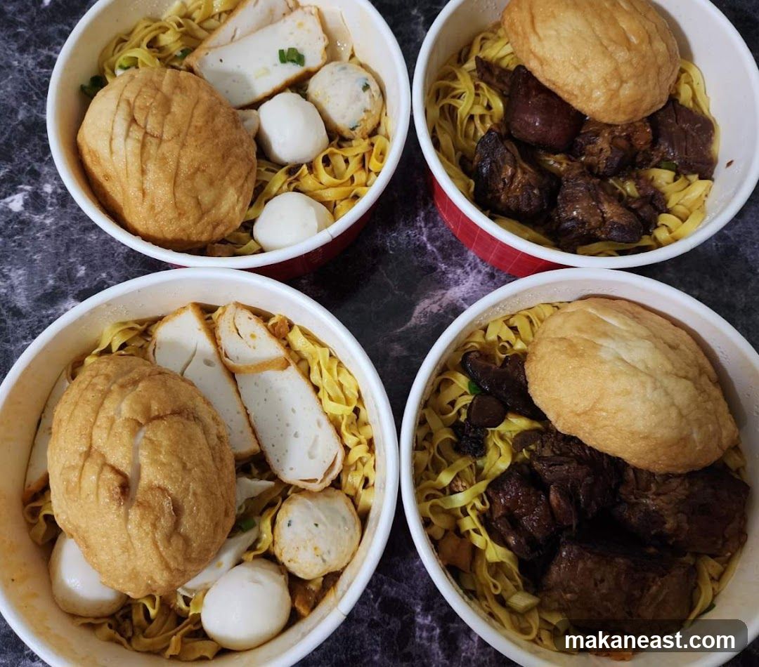 Four bowls of noodles