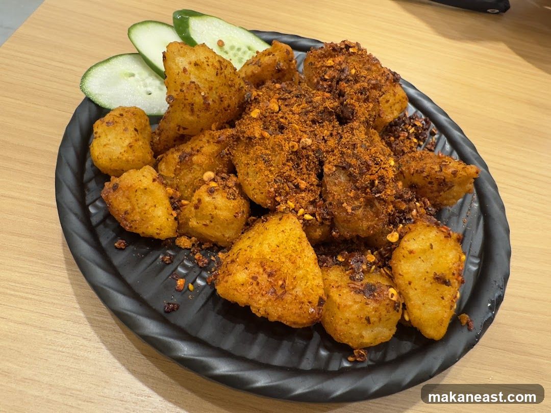 Spicy Fried Potato Bites with Cucumber Slices
