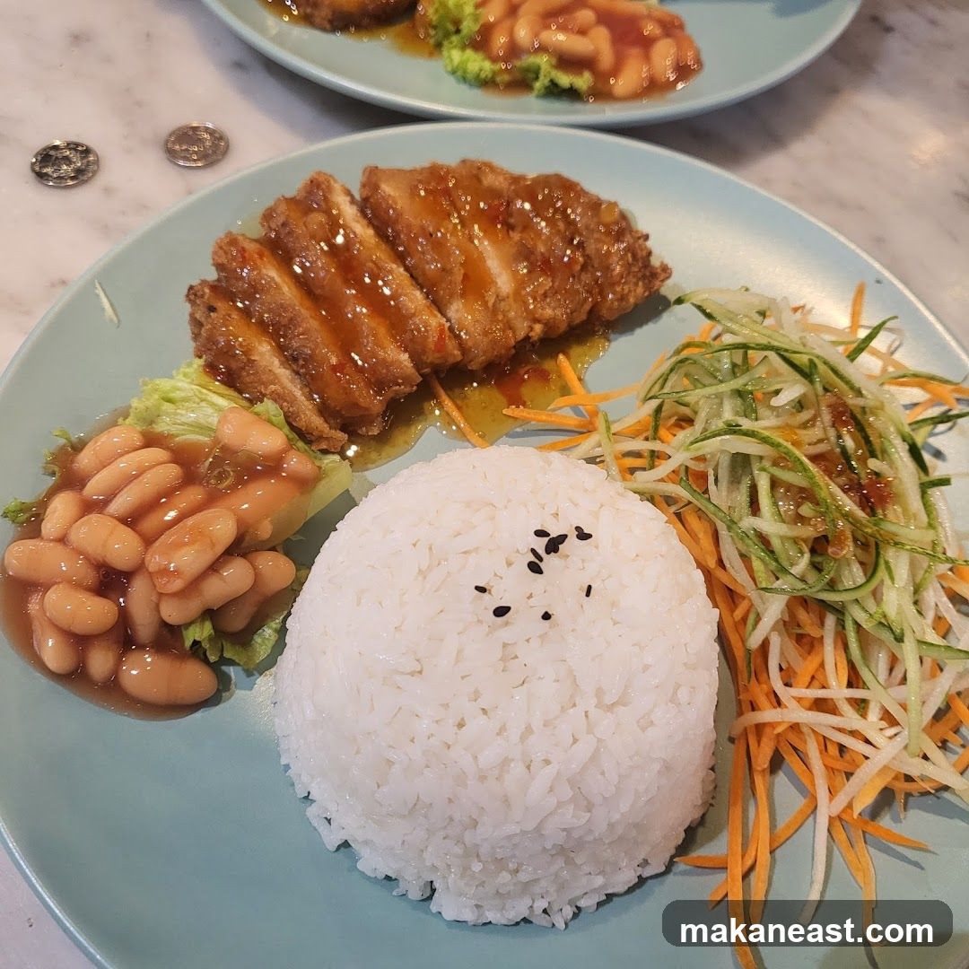 Fried Chicken with Rice and Salad