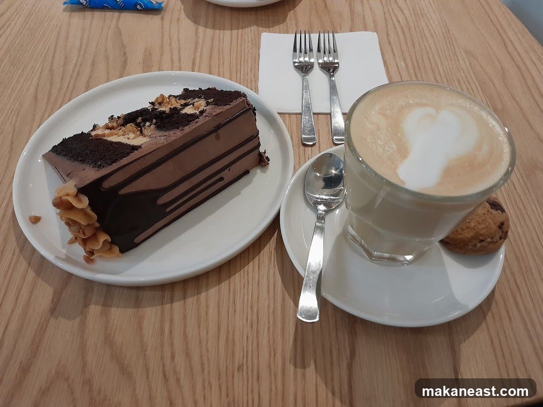 Chocolate cake and latte