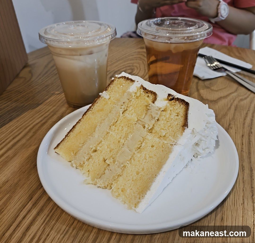 Slice of cake and drinks