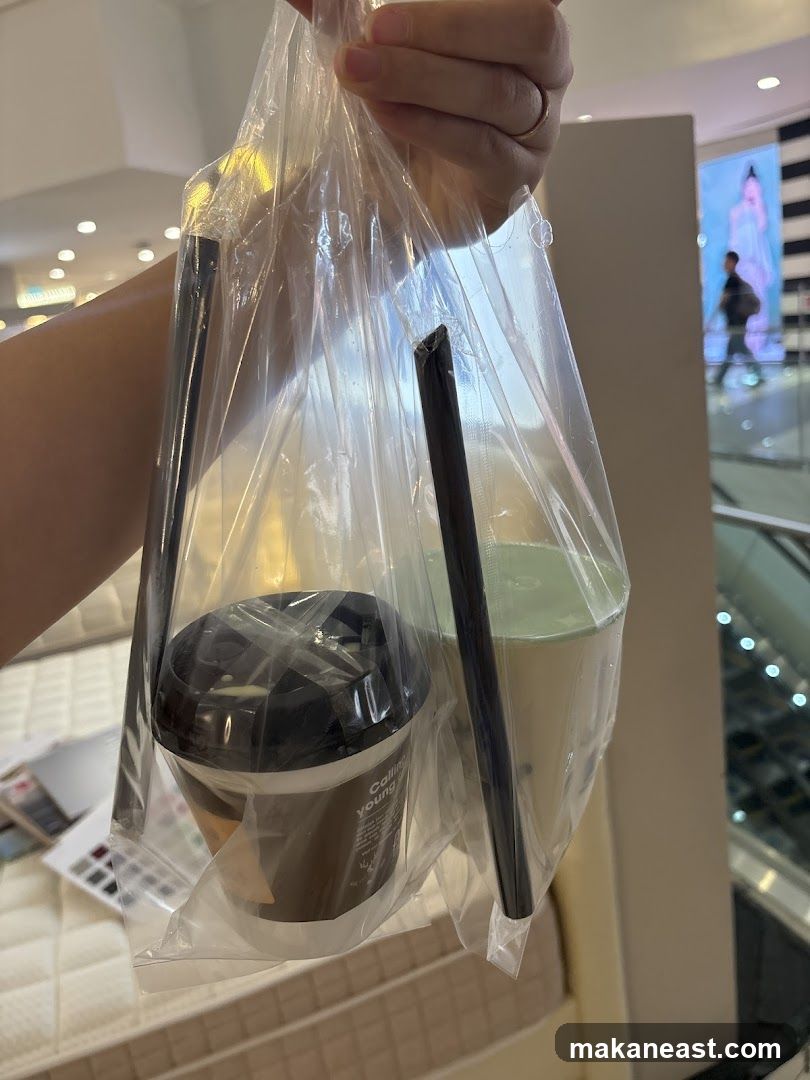 Two drinks in a plastic bag