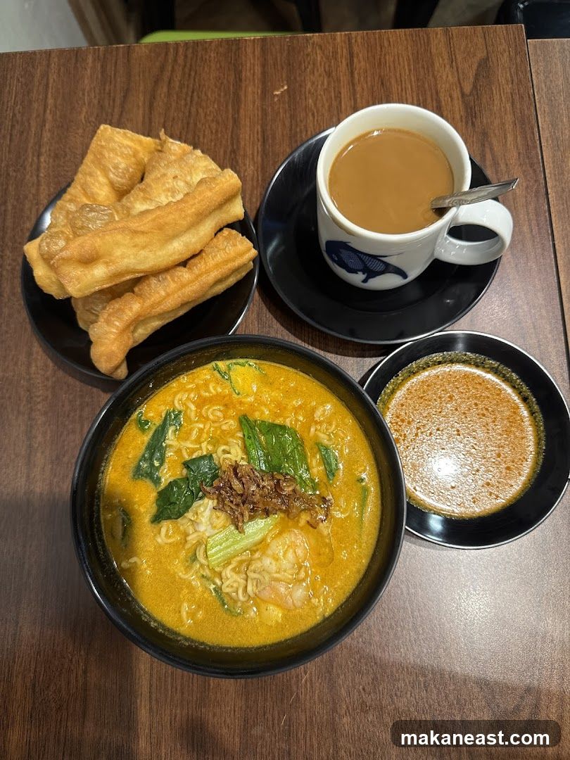 Noodle Soup with Fried Dough and Coffee