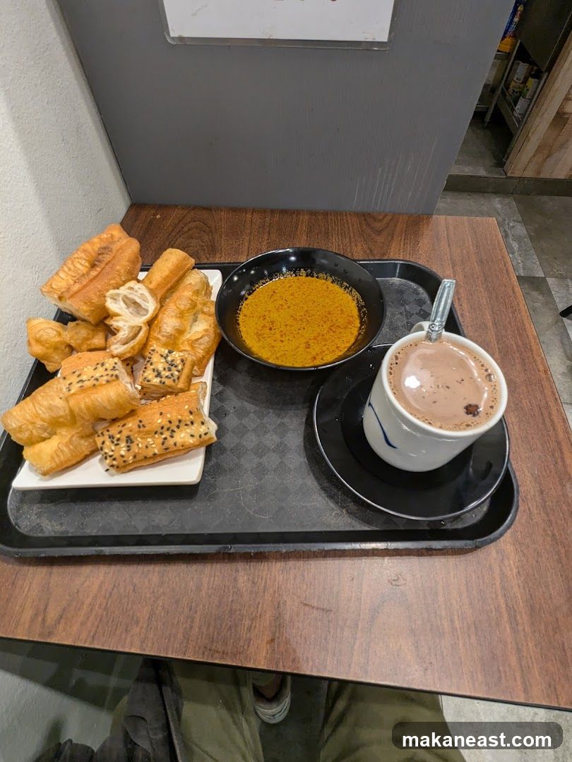 Fried Dough Sticks with Dip and Coffee