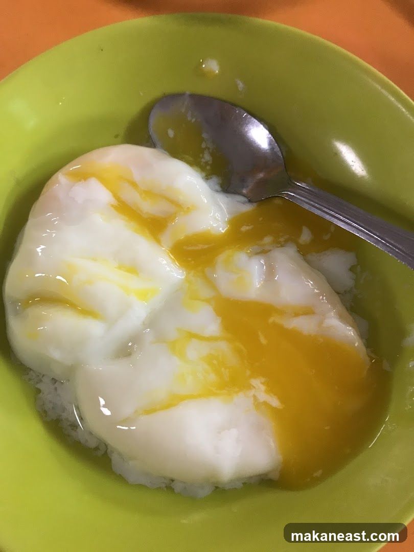 Soft-boiled eggs with rice