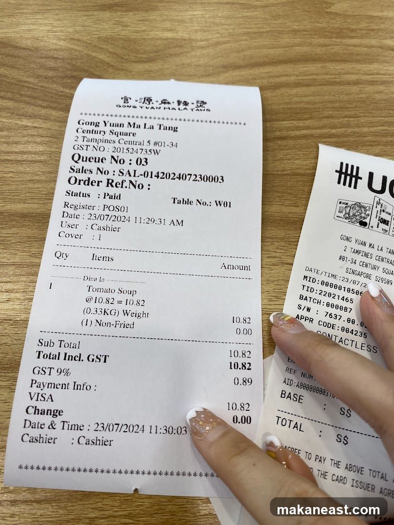 Receipt from Gong Yuan Ma La Tang