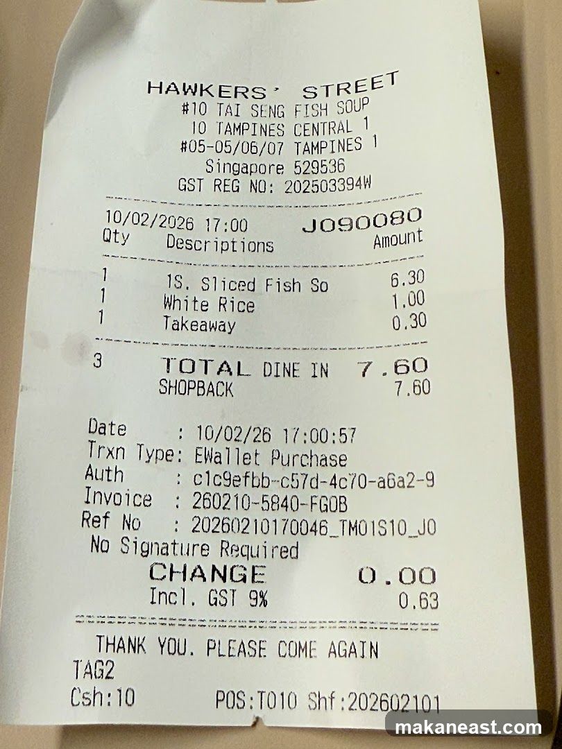 Receipt from HAWKERS' STREET