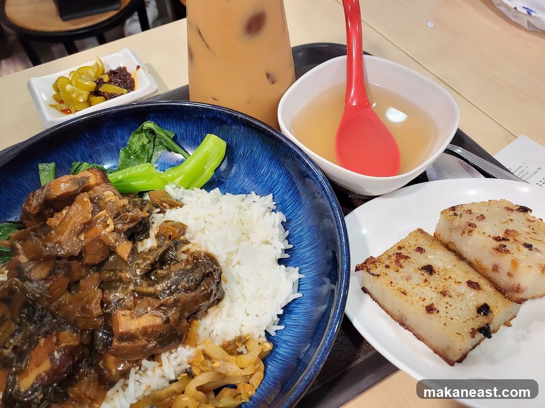 Meal with Rice and Turnip Cakes