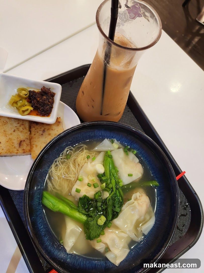 Wonton Noodle Soup with Side Dishes and Drink