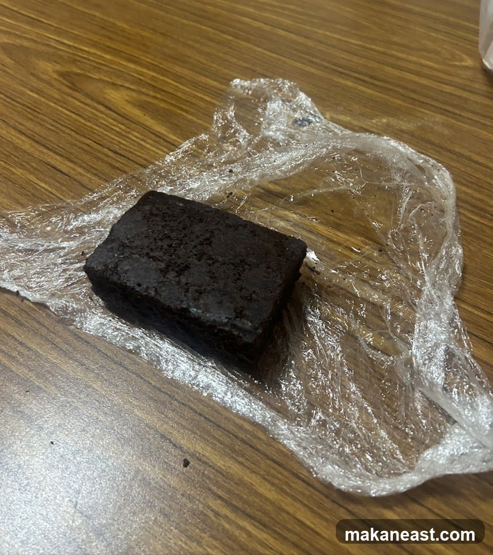 Brownie on plastic wrap