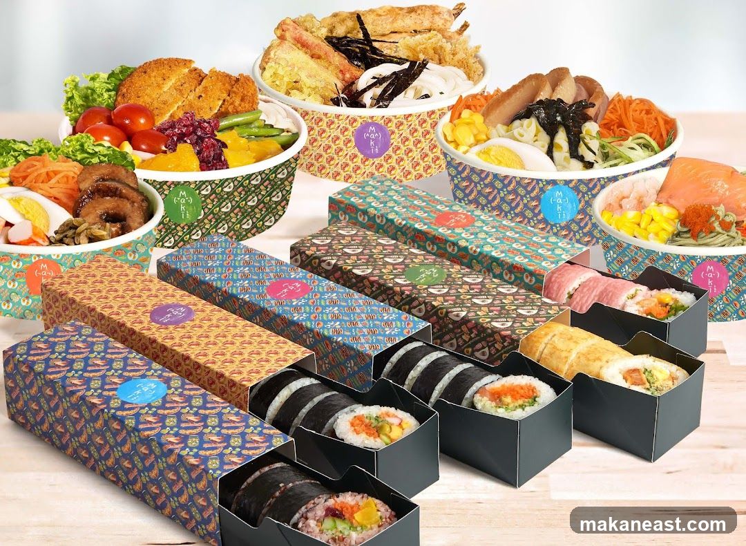 Assortment of Japanese Food Boxes and Bowls