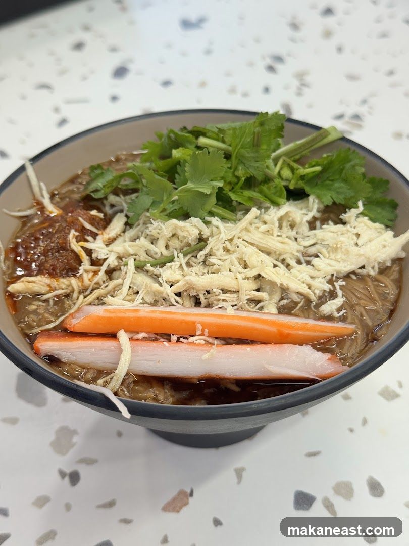 Noodle Soup with Shredded Chicken and Crab Sticks