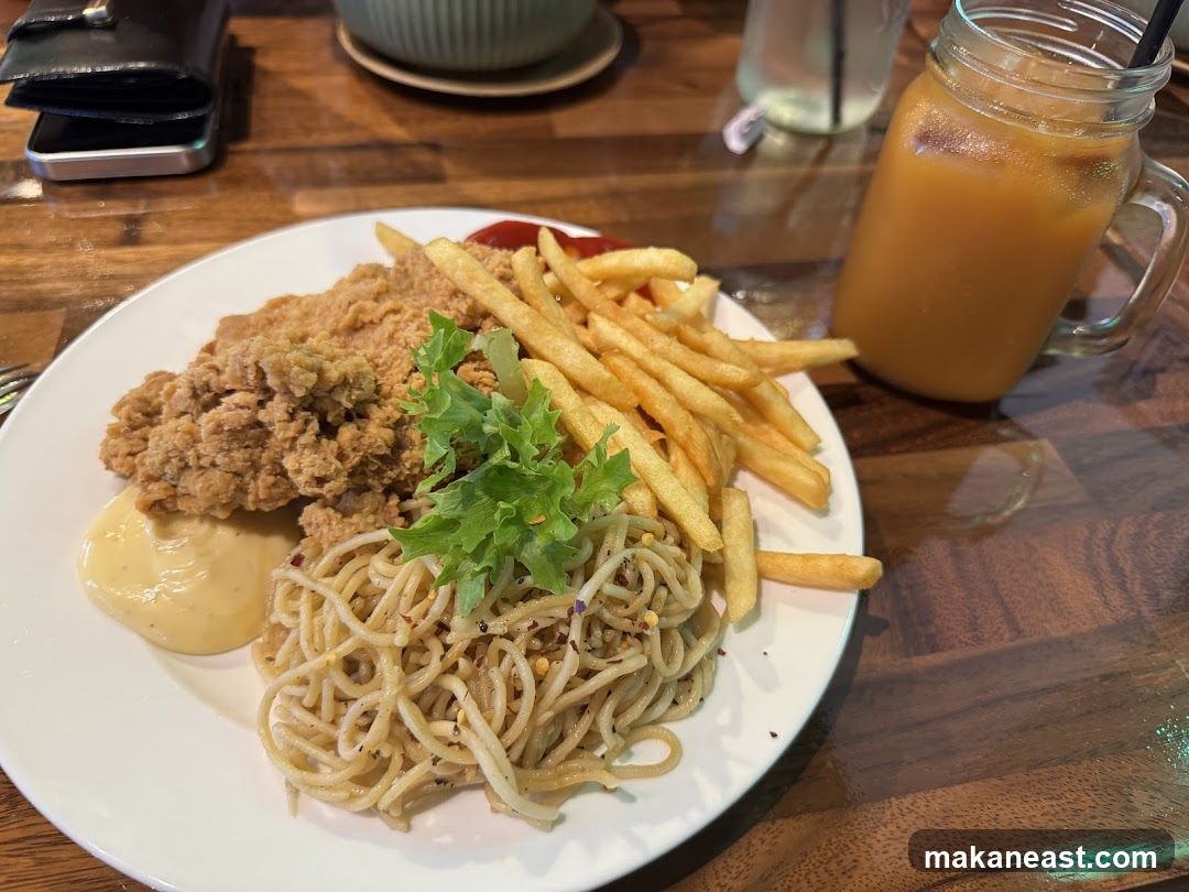 Fried Chicken with Fries and Pasta