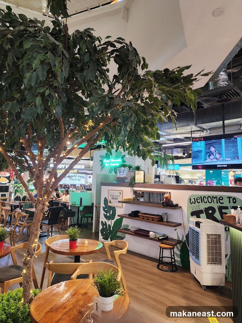 Restaurant Interior with Greenery and Seating