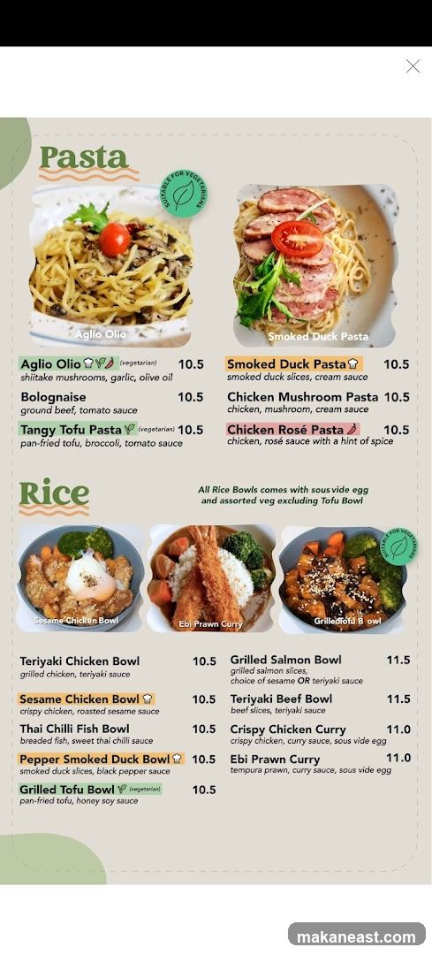 Pasta and Rice Menu