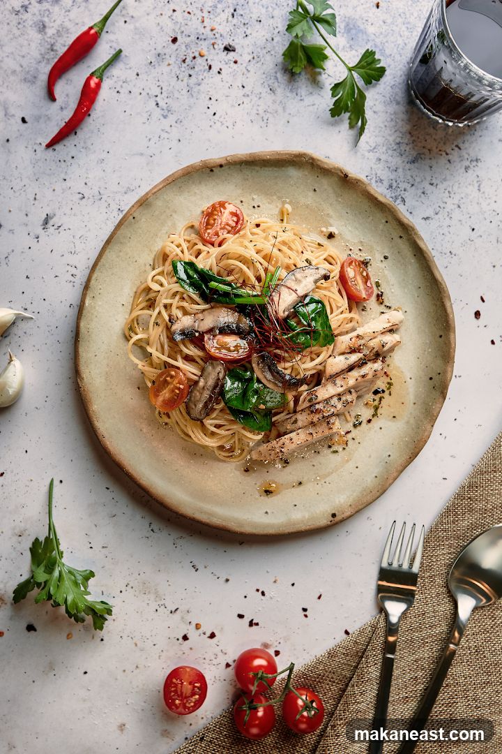Spaghetti with Chicken and Mushrooms