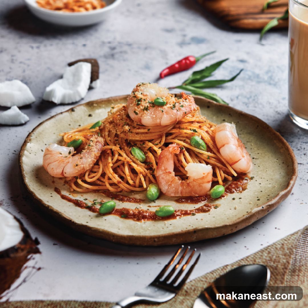 Spaghetti with Prawns and Edamame