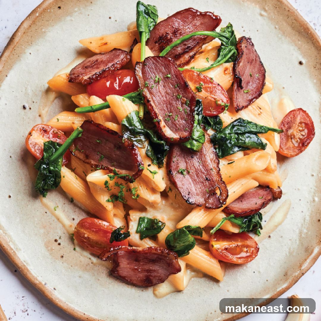 Penne Pasta with Duck and Tomatoes