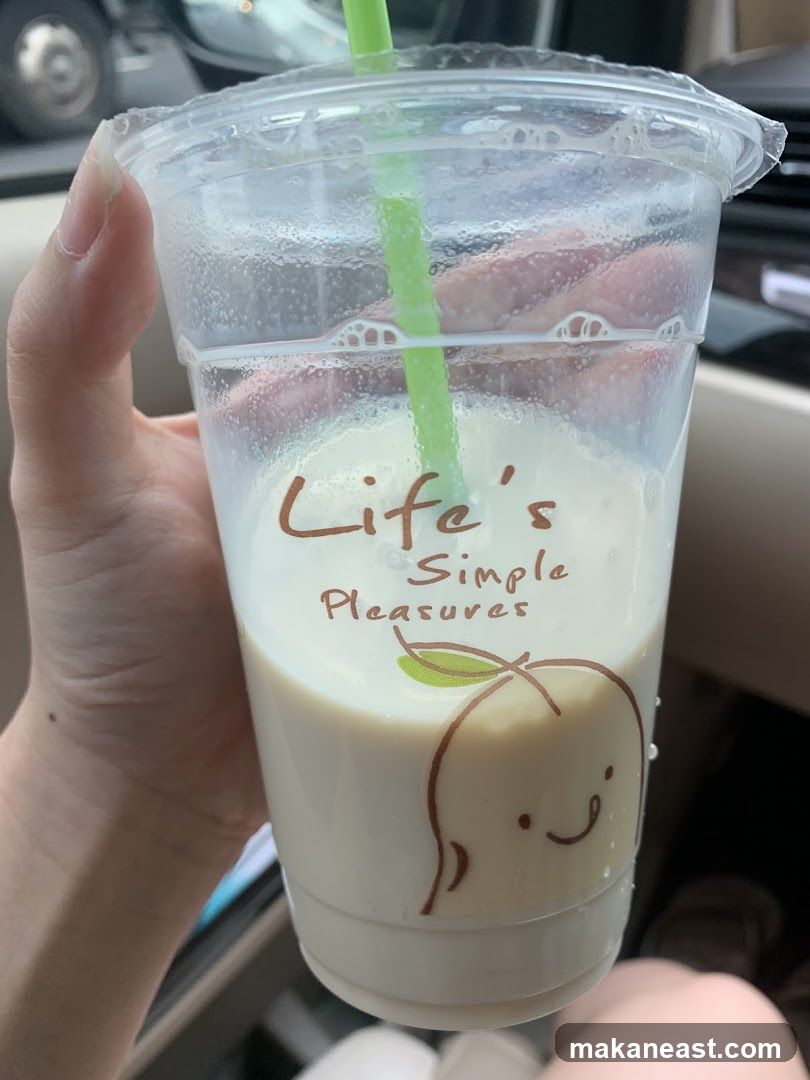 Drink with "Life's Simple Pleasures" branding