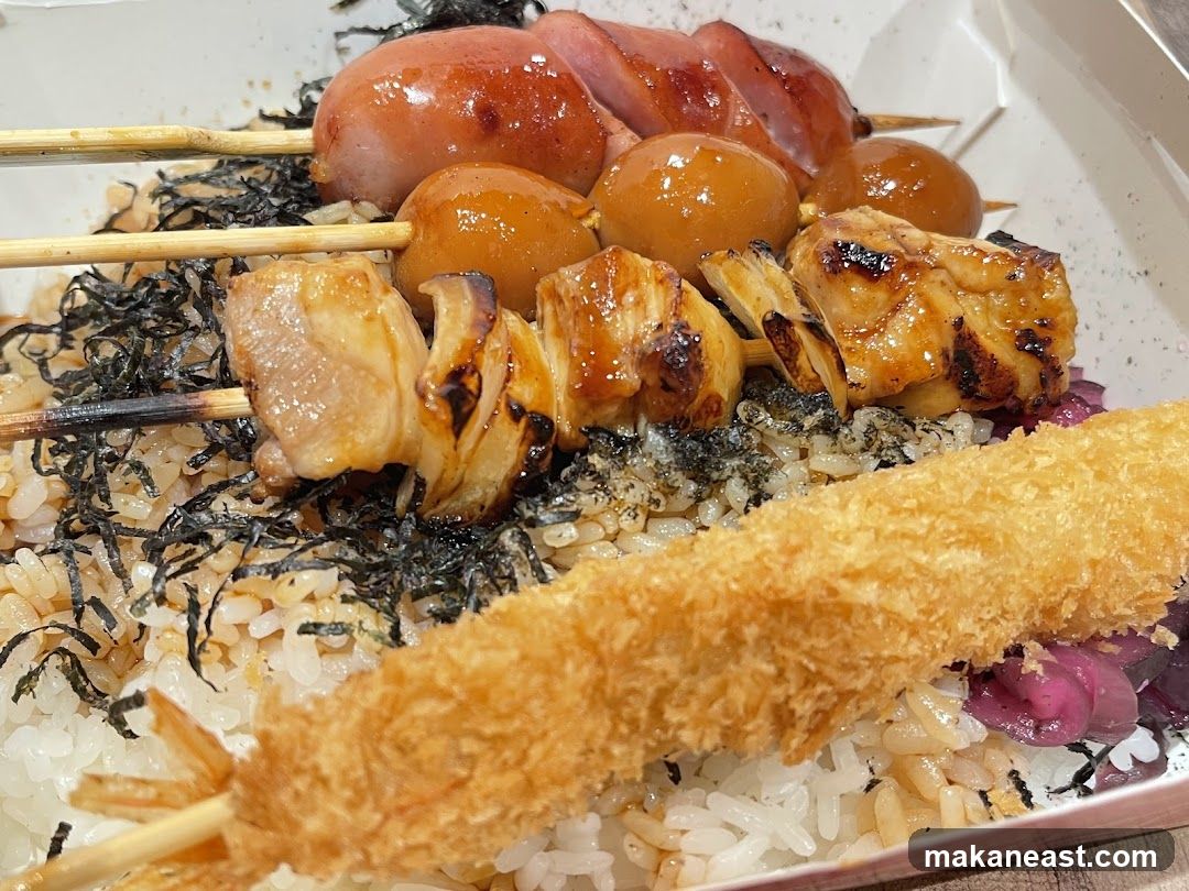 Bento Box with Skewers and Fried Shrimp
