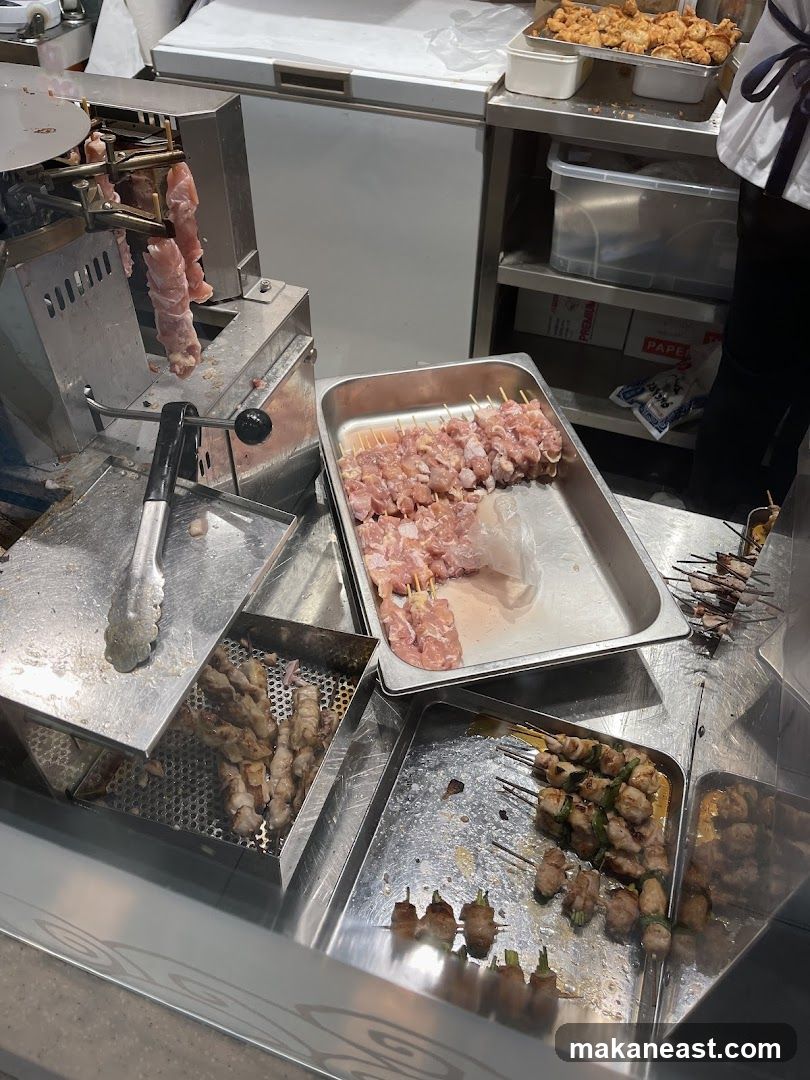 Skewers being prepared
