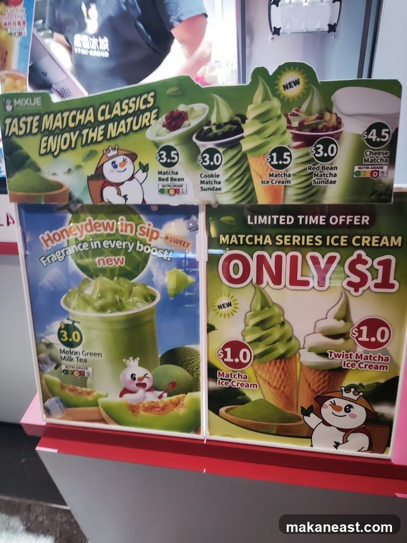 Matcha and Honeydew Drinks and Ice Cream