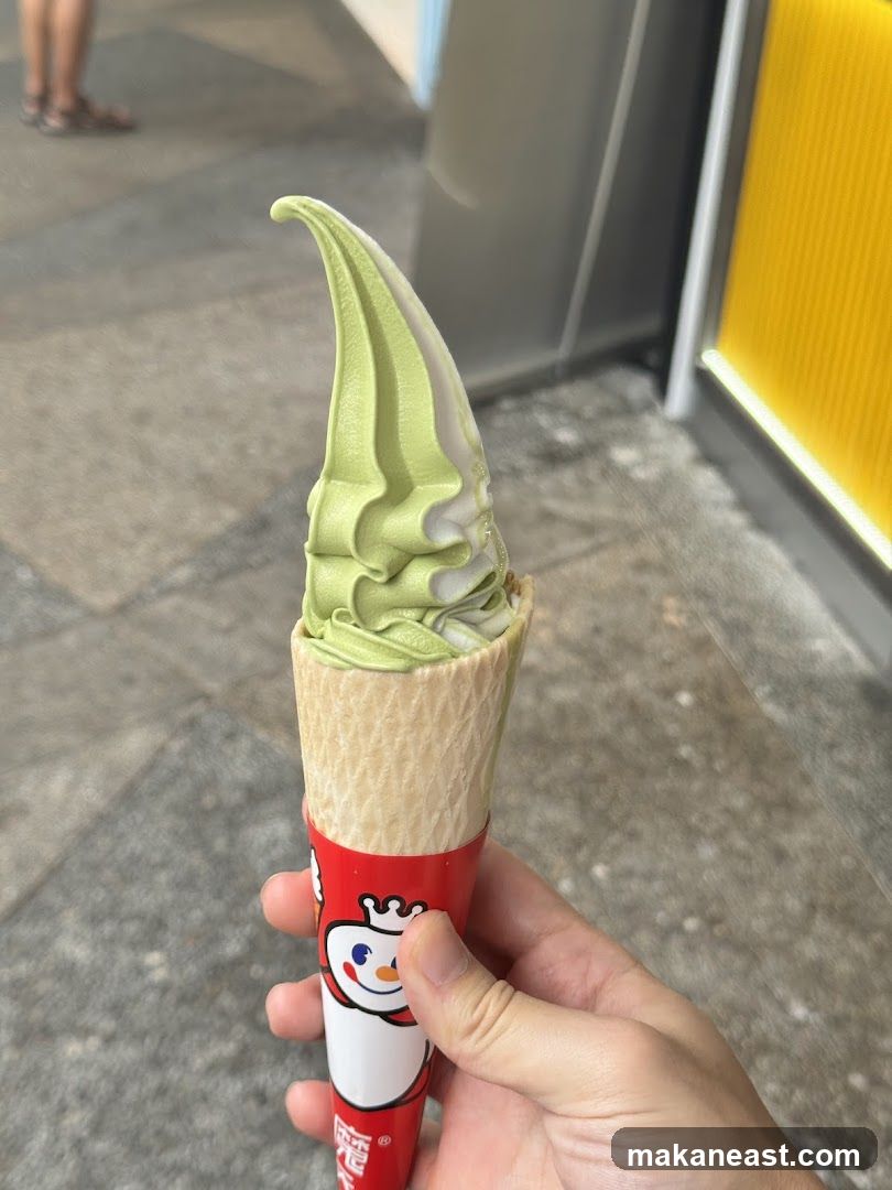 Matcha and Vanilla Soft Serve Ice Cream Cone