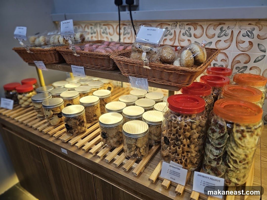 Assortment of baked goods and cookies in jars