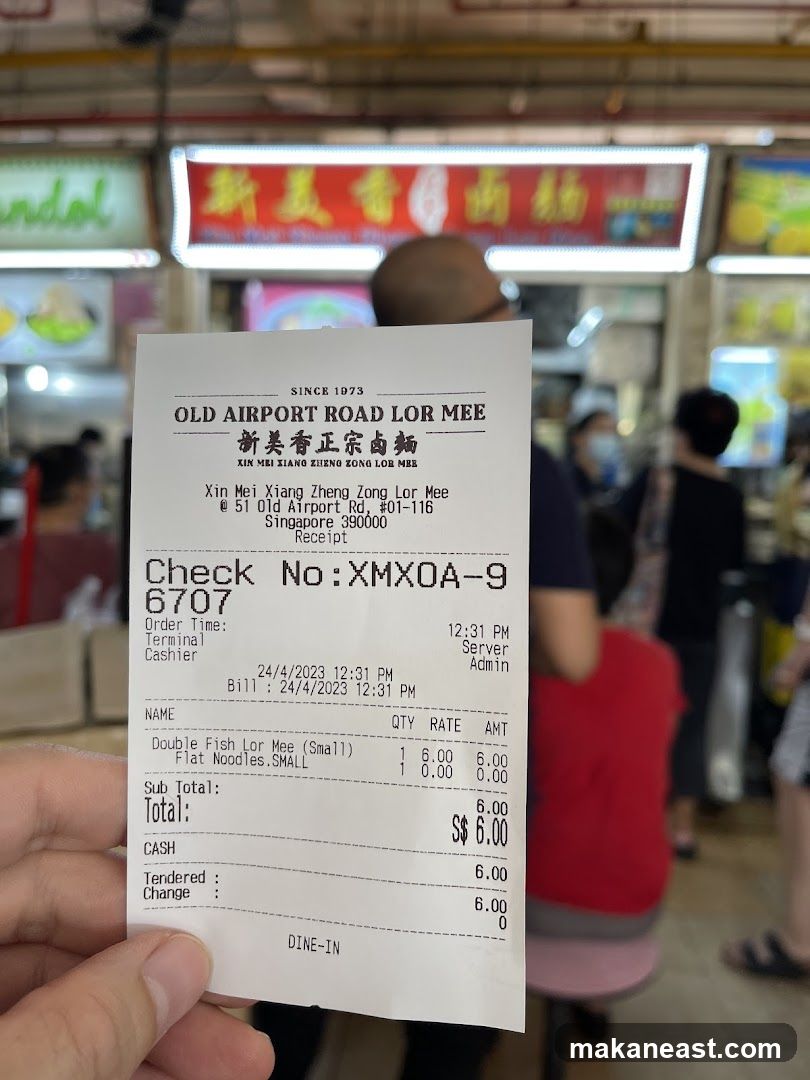 Receipt from Old Airport Road Lor Mee