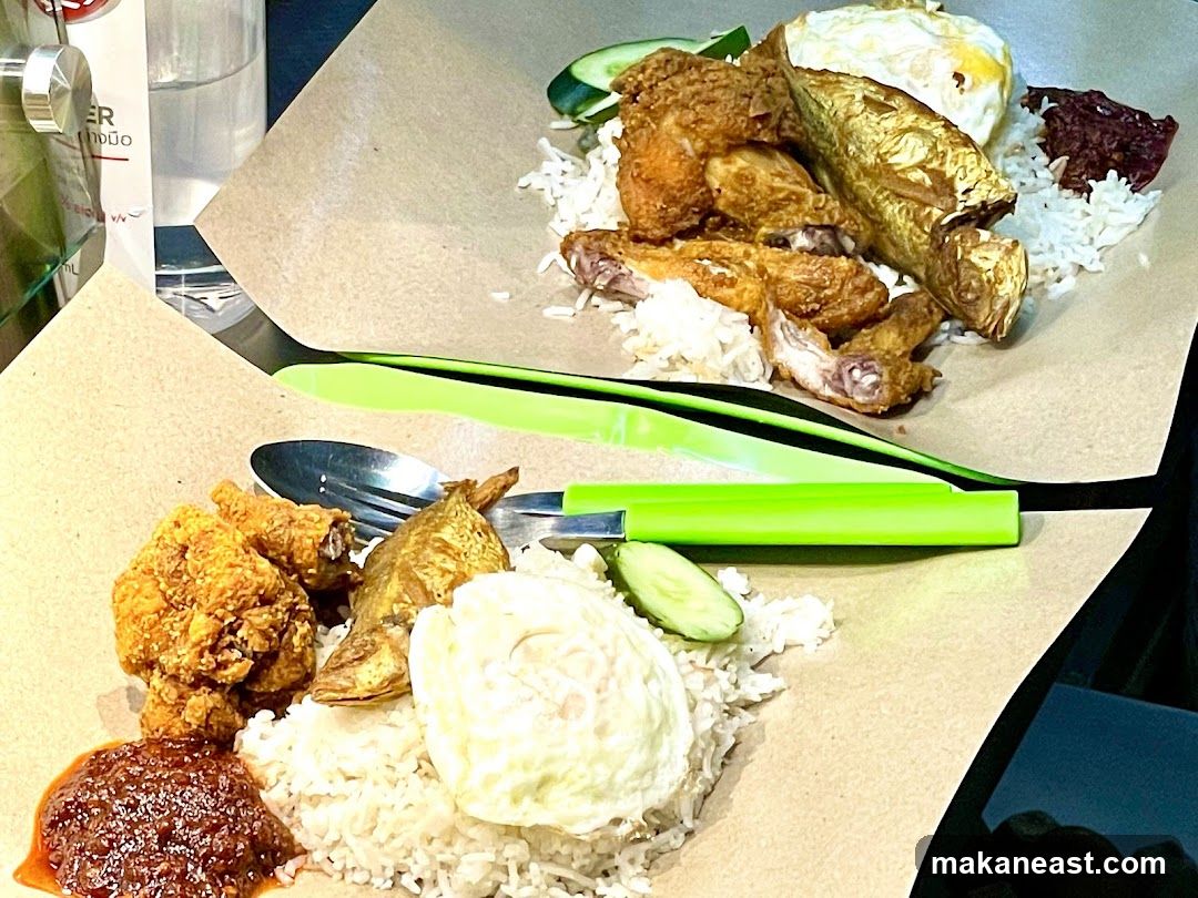 Nasi Lemak with Fried Chicken and Fish