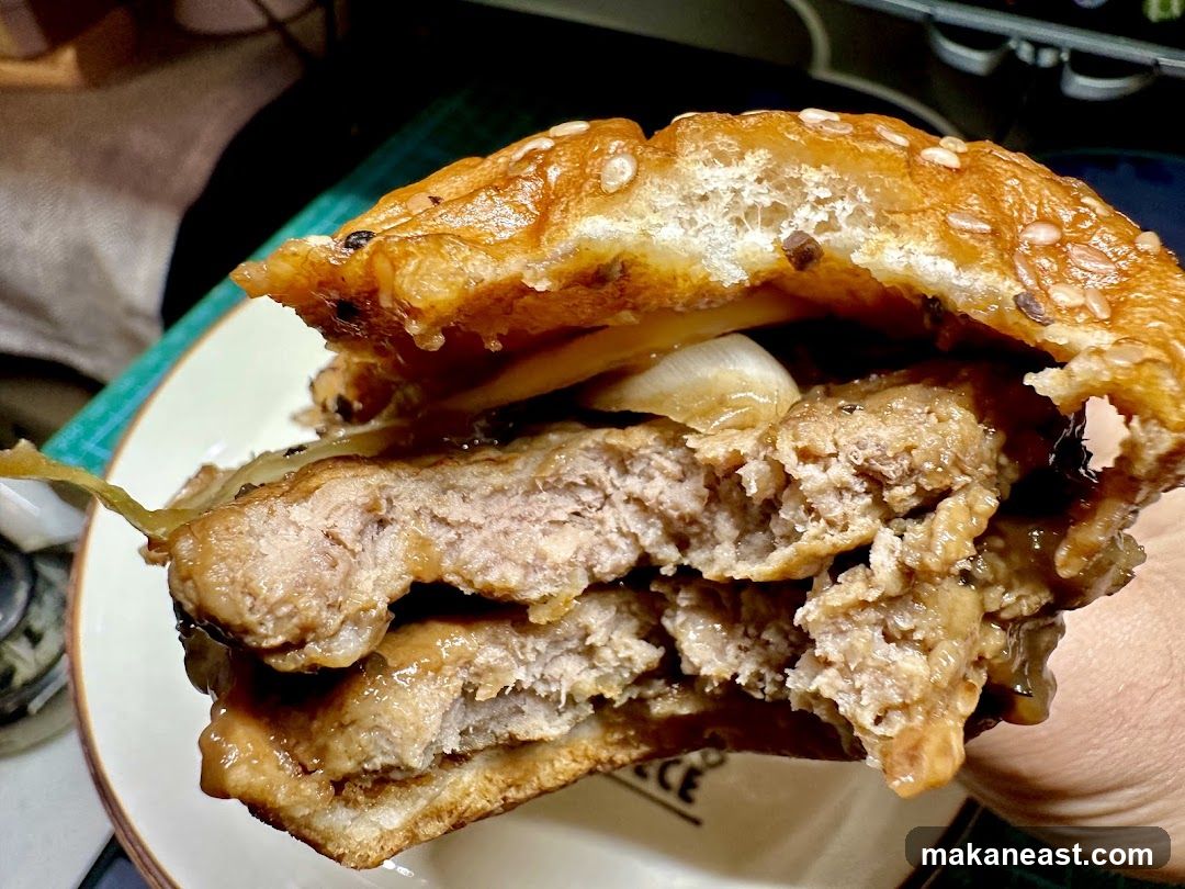Close-up of a double-patty burger