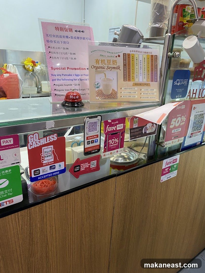 Counter with promotional signs and payment options