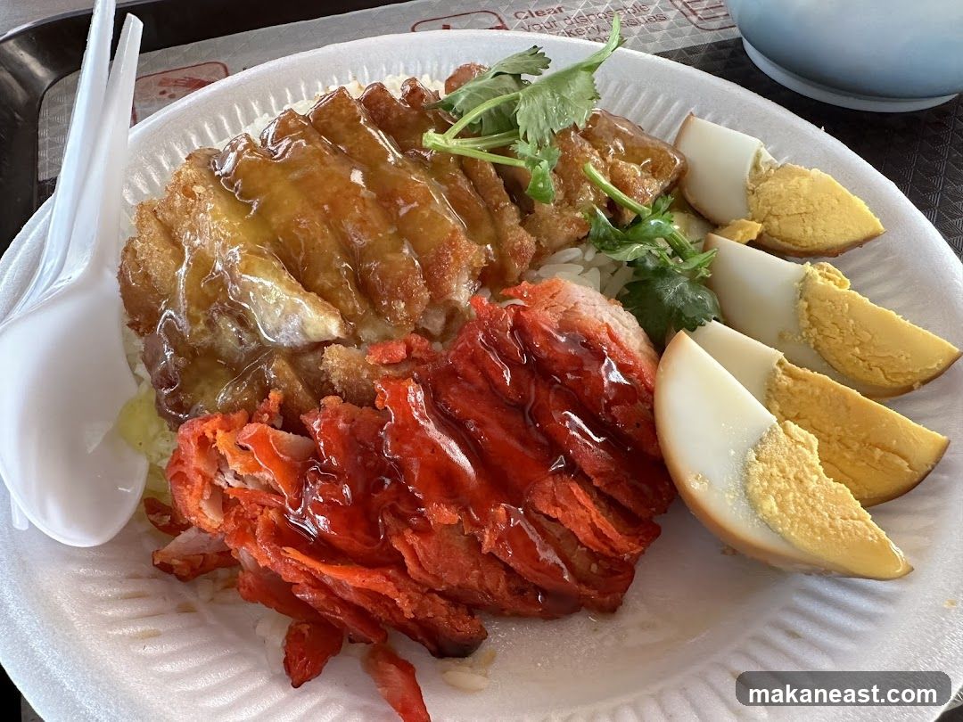 Roast Pork and Fried Chicken Rice Plate