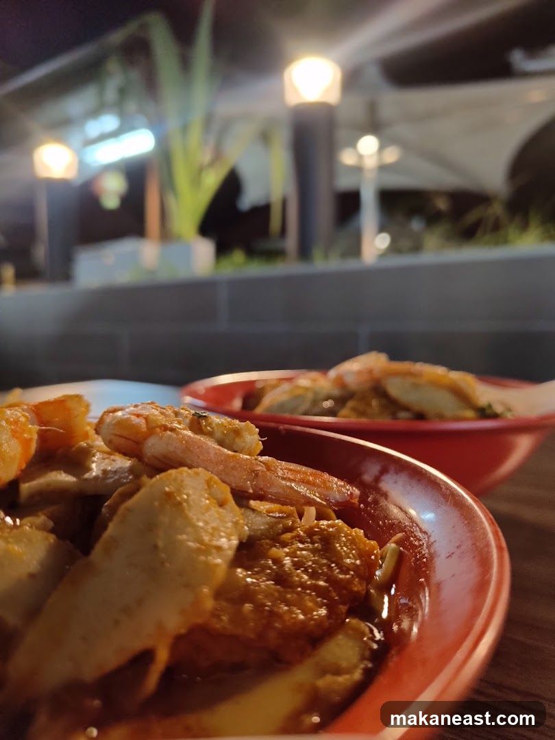 Close-up of a bowl of food with shrimp