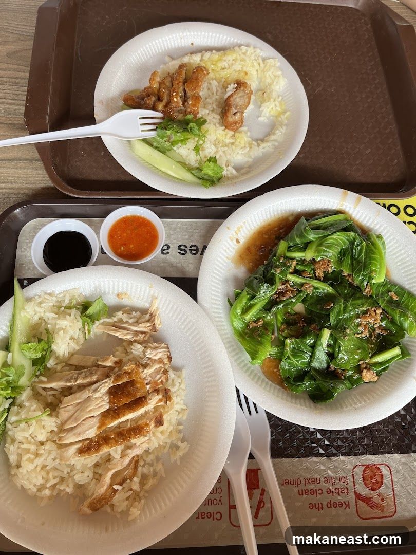 Hainanese Chicken Rice and Stir-fried Vegetables