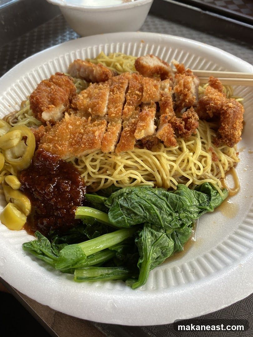 Noodles with Fried Chicken and Greens