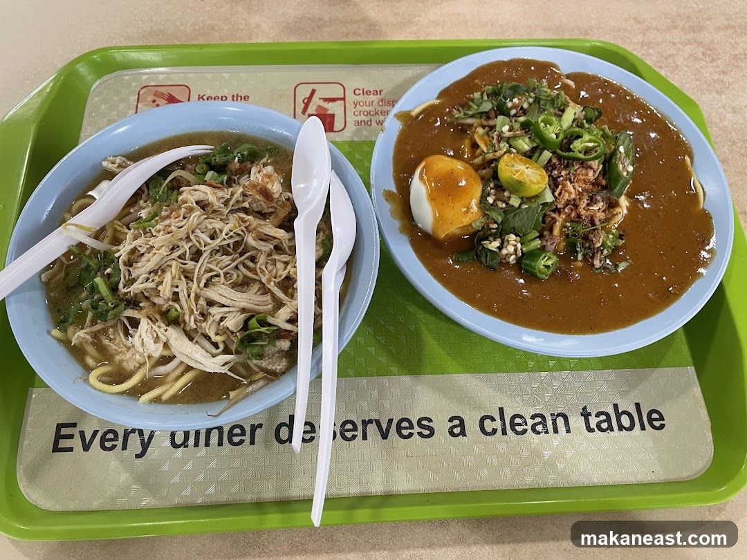 Two Bowls of Noodles on a Tray