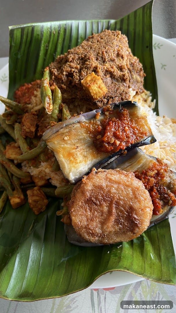 Nasi Lemak with Rendang and Fried Eggplant
