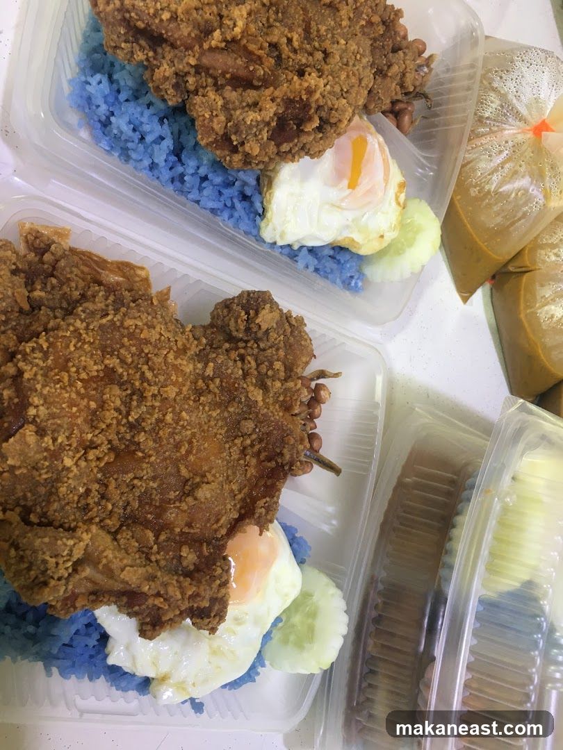 Nasi Kerabu with Fried Chicken