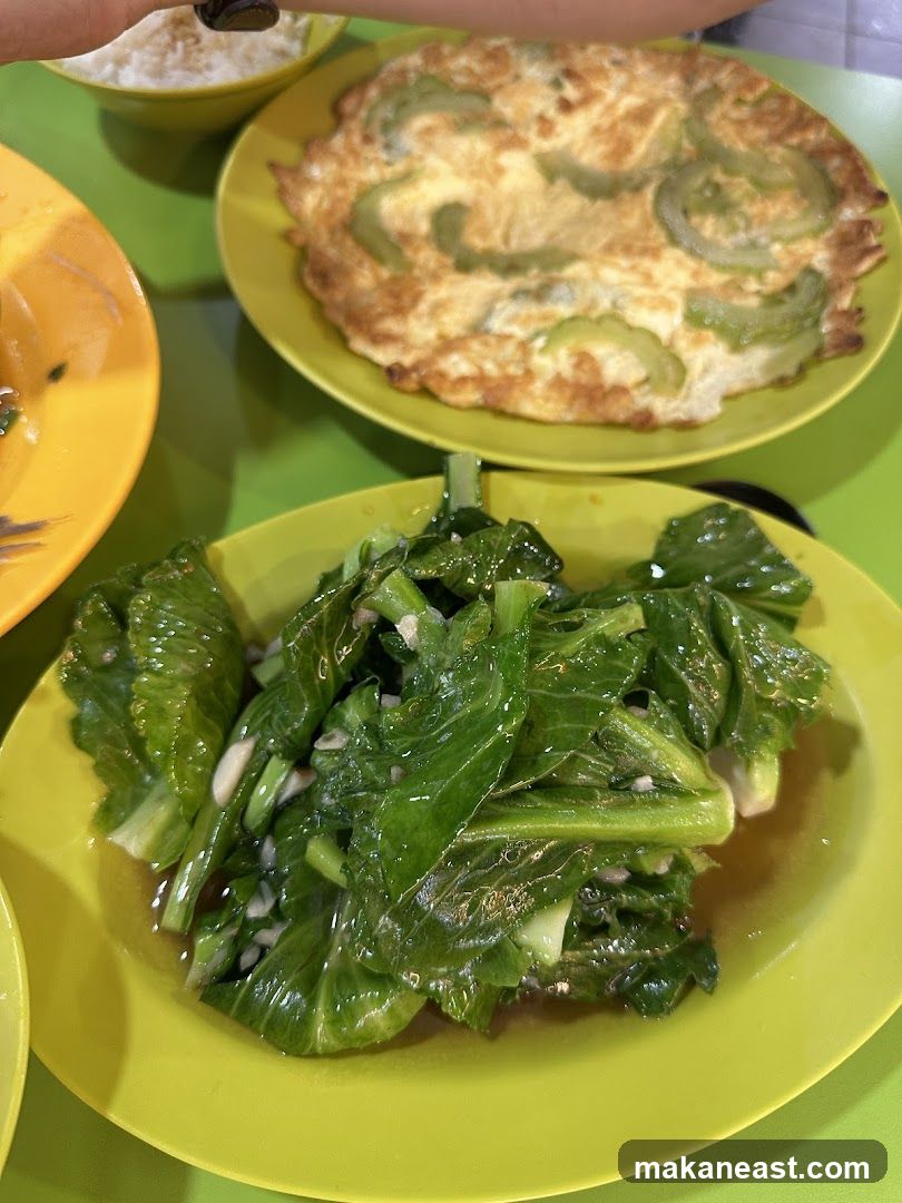 Stir-fried vegetables and omelette
