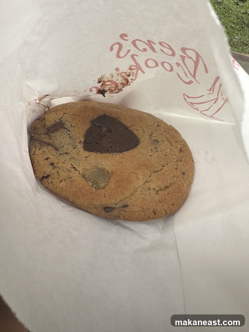 Chocolate chip cookie in a paper bag