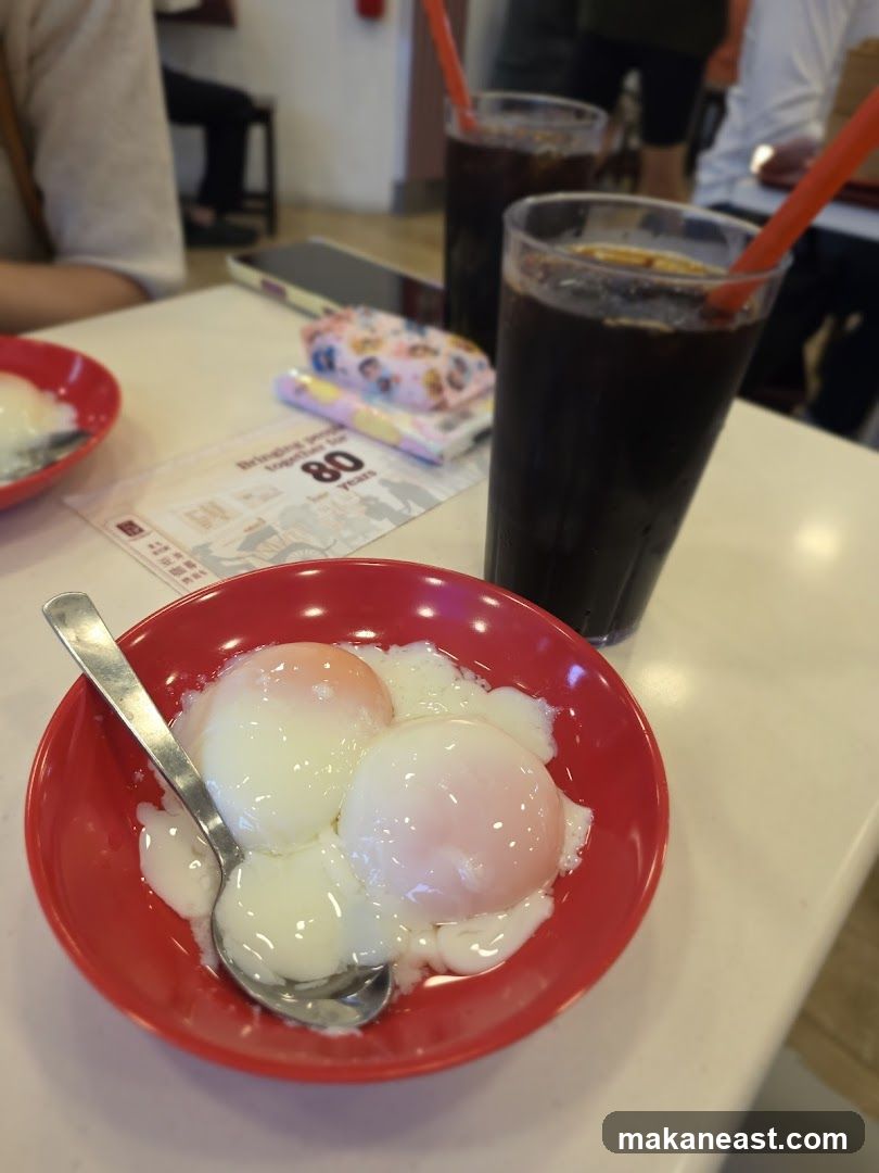 Soft-boiled eggs and iced drinks