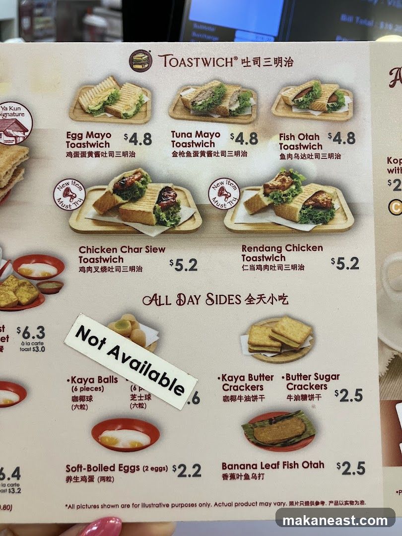 TOASTWICH Menu